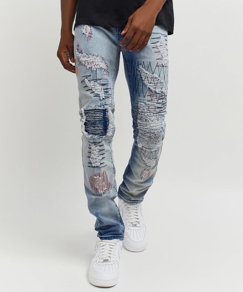商品Reason Clothing|Perry Embroidered Slim Fit Light Washed Denim Jeans,价格¥363,第1张图片