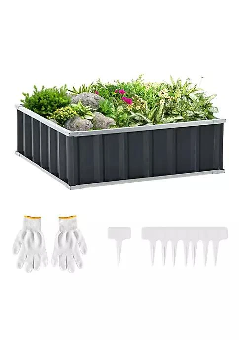 商品Outsunny|3X3ft Metal Raised Garden Bed Steel Planter Box No Bottom W  A Pairs Of Glove For Backyard Patio To Grow Vegetables Herbs And Flowers Grey,价格¥762,第1张图片