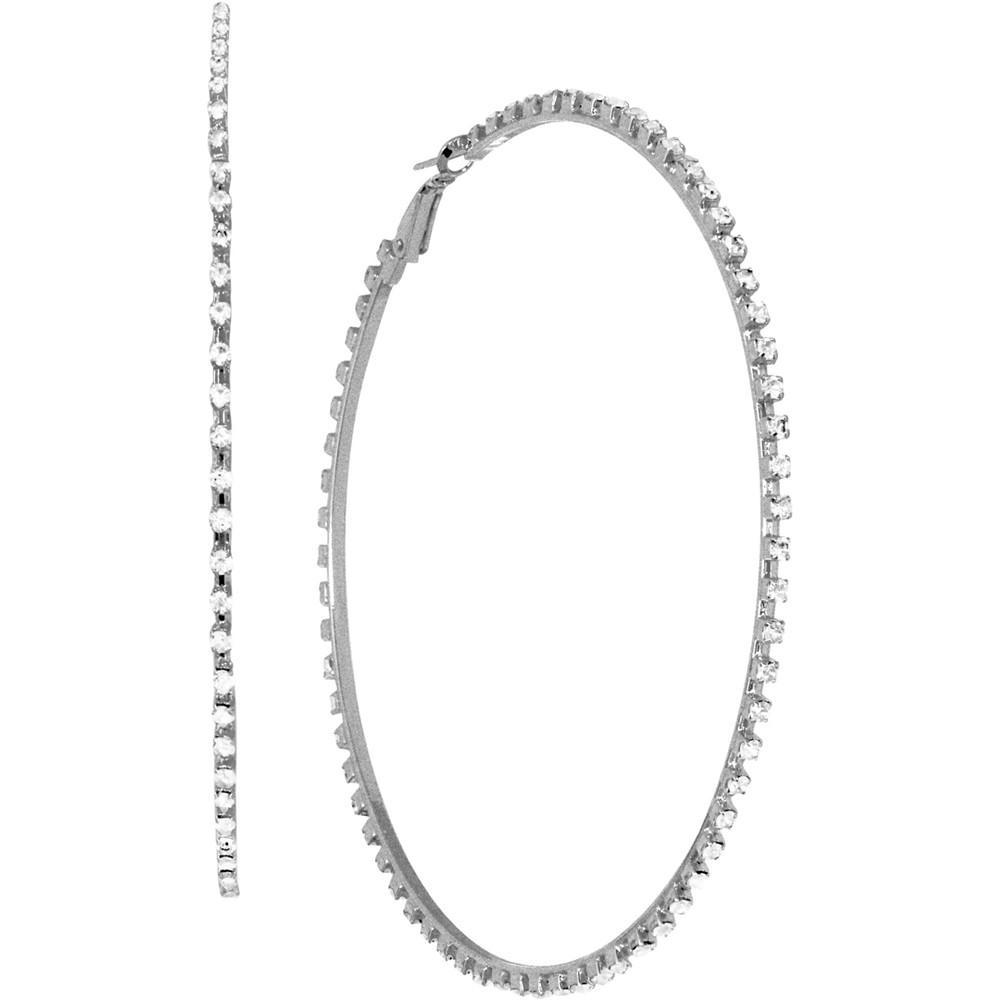 Cubic Zirconia Large Skinny Hoop Earrings, 3.54" in Silver and Gold Plate商品第1张图片规格展示