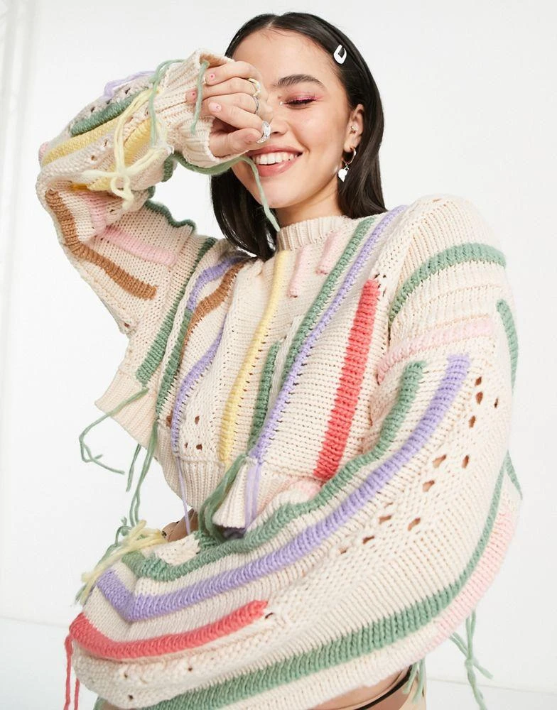 商品The Ragged Priest|The Ragged Priest cropped relaxed jumper with distressing detail & yarns,价格¥317,第4张图片详细描述