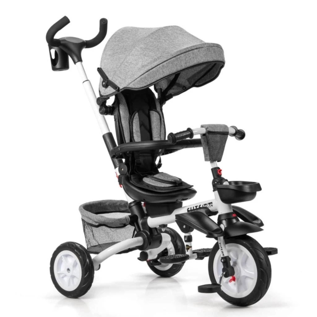 商品Hivvago|6-in-1 Detachable Kids Baby Stroller Tricycle with Canopy and Safety Harness-Blue,价格¥1055,第5张图片详细描述