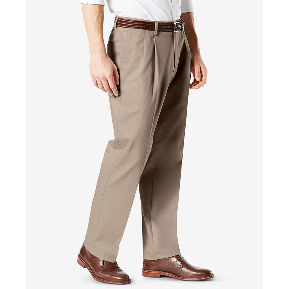 Men's Signature Lux Cotton Classic Fit Pleated Creased Stretch Khaki Pants商品第5张图片规格展示
