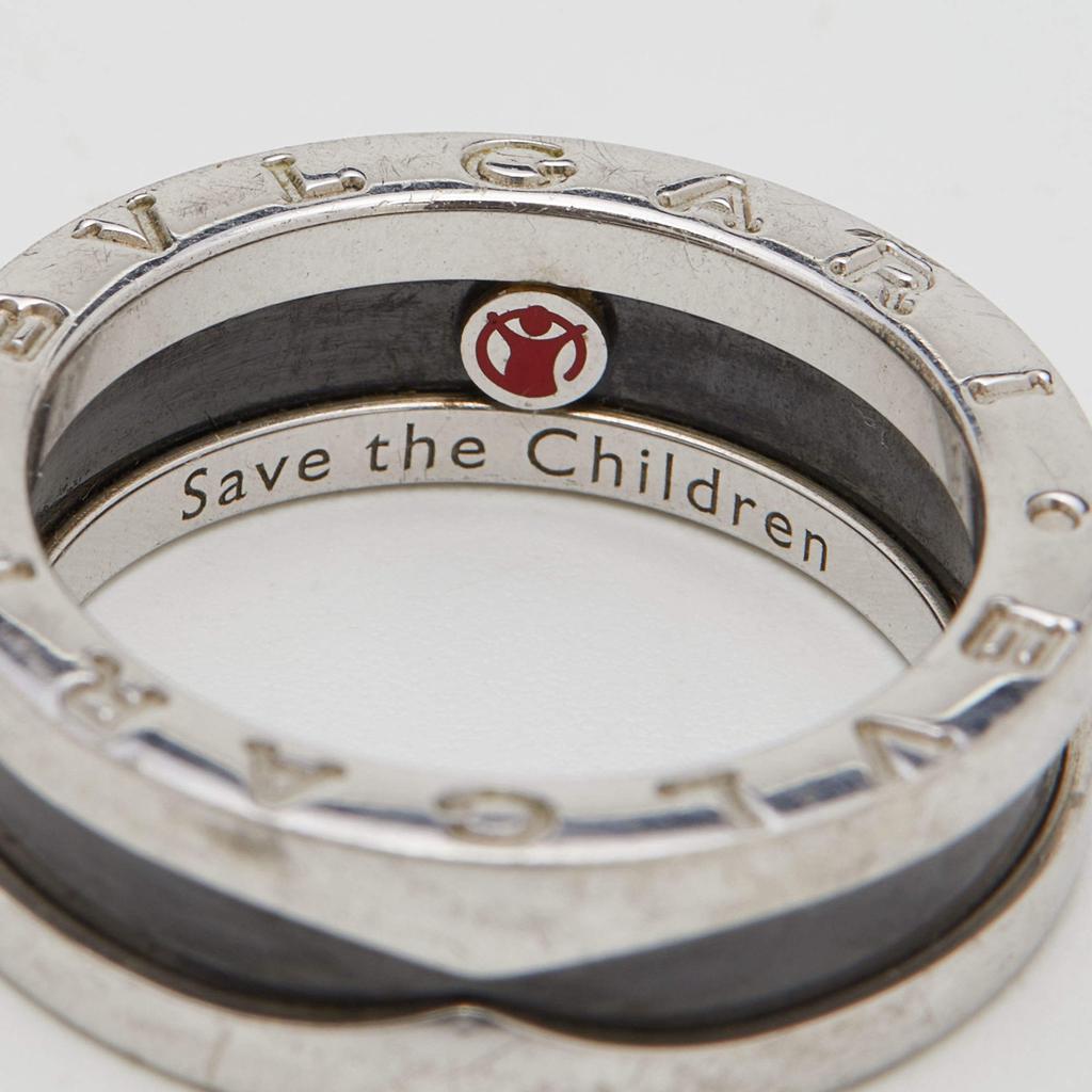 Bvlgari Save The Children Black Ceramic and Sterling Silver Ring Size EU 54商品第6张图片规格展示