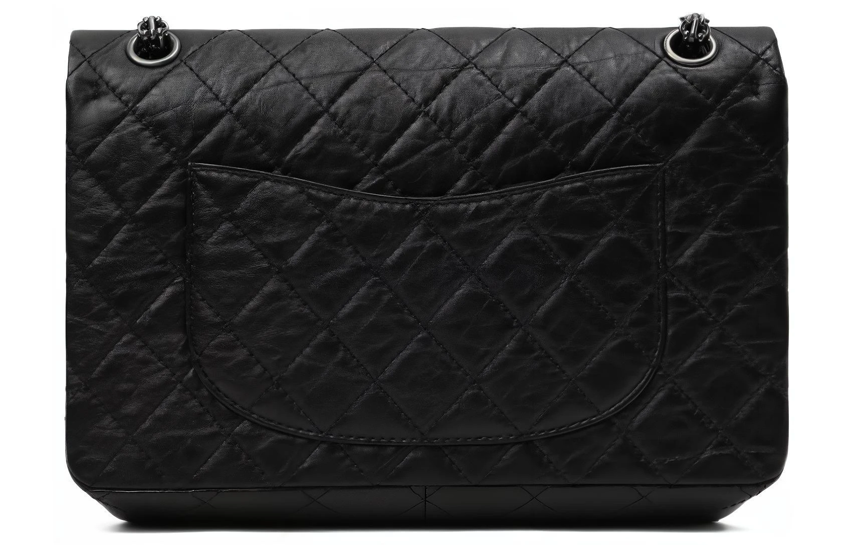 商品[国内直发] Chanel|香奈儿 2.55 复古做旧五金 小牛皮 单肩包 大号 女款 黑色/银色,价格¥71203,第4张图片详细描述