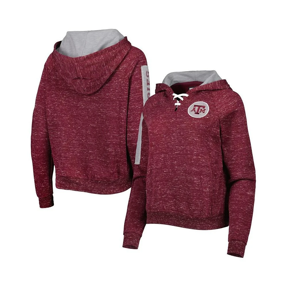 商品Colosseum|Women's Maroon Texas A&M Aggies The Devil Speckle Lace-Placket Raglan Pullover Hoodie,价格¥308,第1张图片