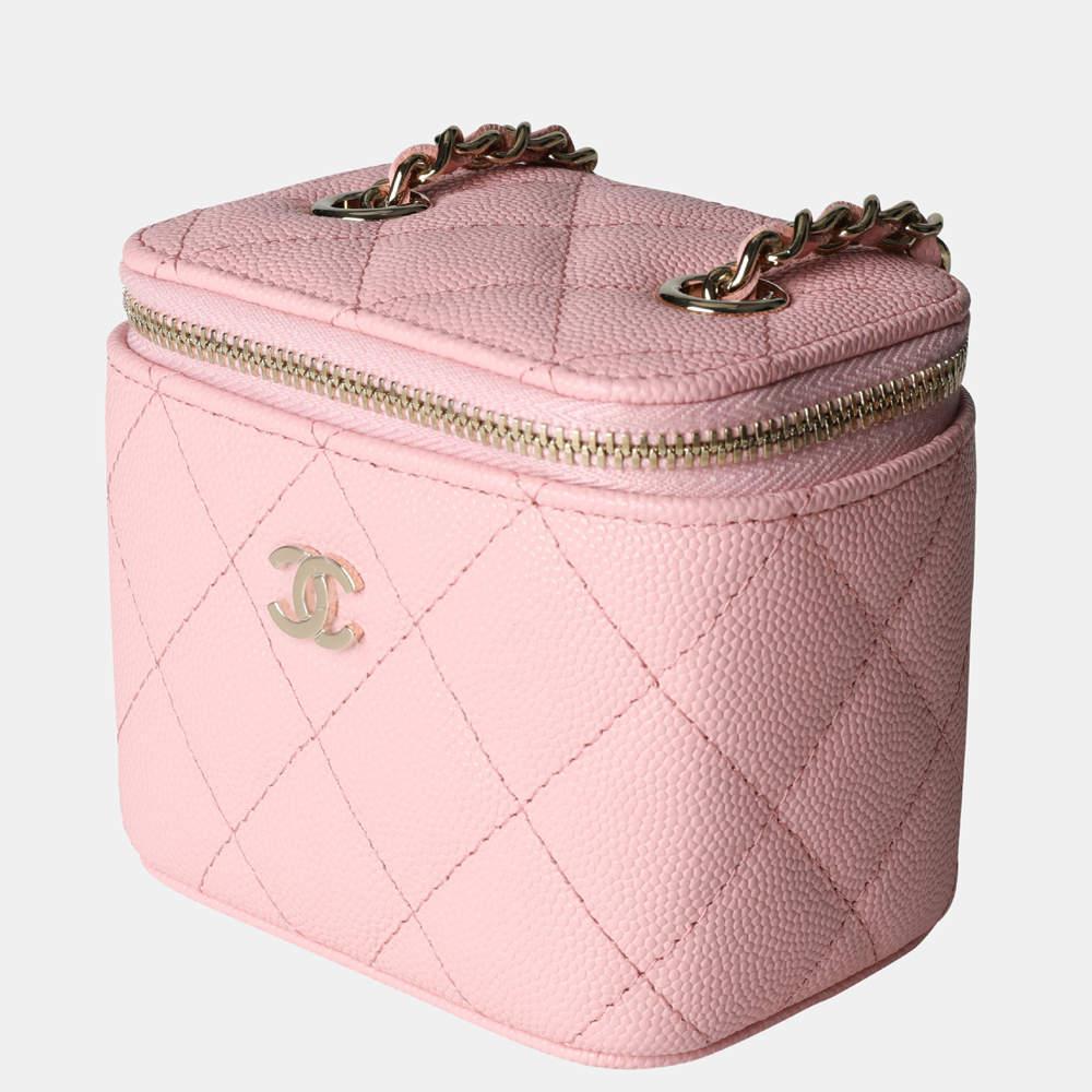 商品[二手商品] Chanel|Chanel Pink Quilted Caviar Mini Vanity Case with Chain,价格¥30520,第4张图片详细描述