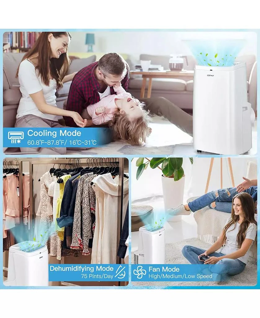 商品Costway|12000BTU Portable Air Conditioner 3-in-1 Air Cooler Fan Dehumidifier w/ Remote,价格¥2279,第4张图片详细描述