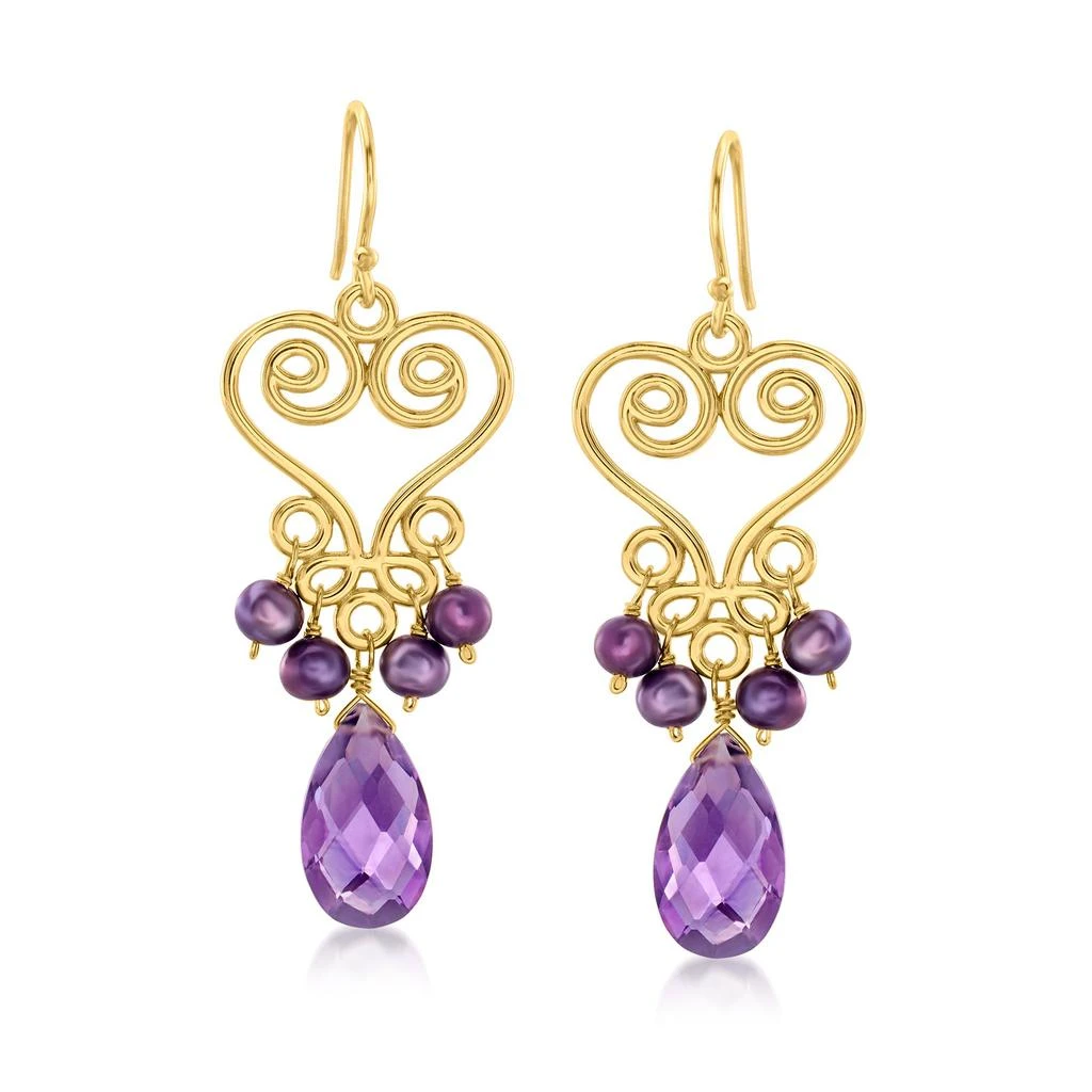 商品Ross-Simons|Ross-Simons 3.5-4.5mm Cultured Purple Pearl and Amethyst Drop Earrings in 18kt Gold Over Sterling,价格¥986,第1张图片