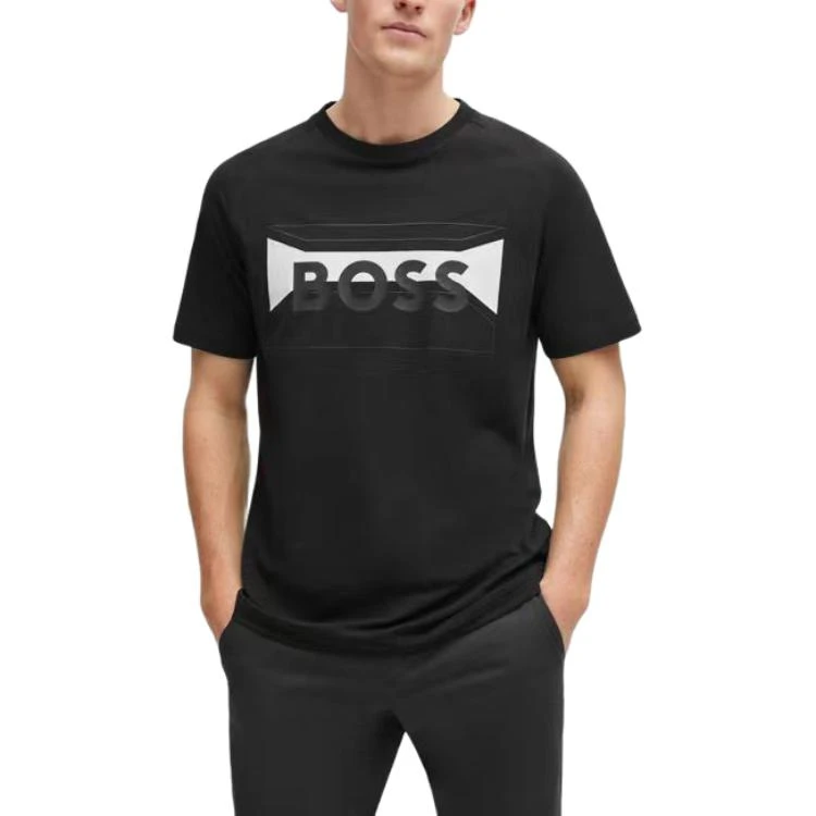商品[国内直发] Hugo Boss|Logo字母印花圆领套头短袖T恤 男款 黑色,价格¥569,第3张图片详细描述