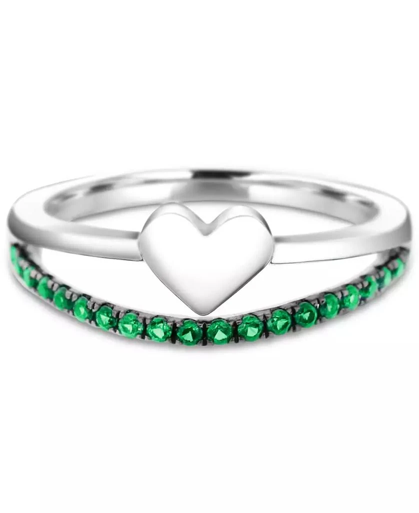 商品Macy's|Emerald & Polished Heart Split Shank Ring (3/8 ct. t.w.) in Sterling Silver (Also in Ruby),价格¥615,第3张图片详细描述