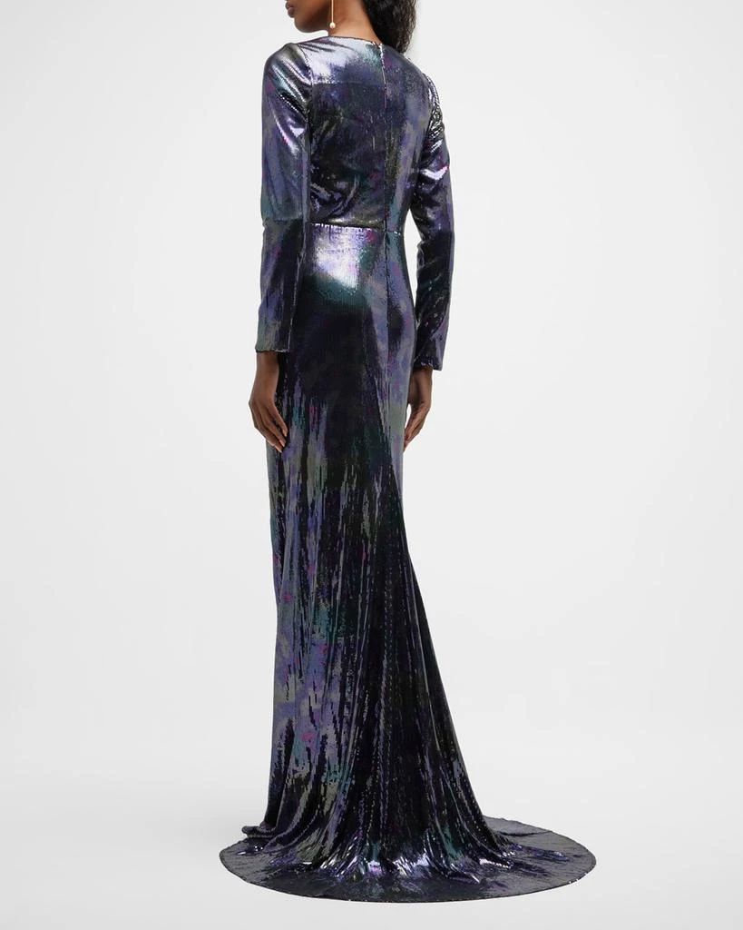 Twist-Front Deep V-Neck Sequin Gown 商品