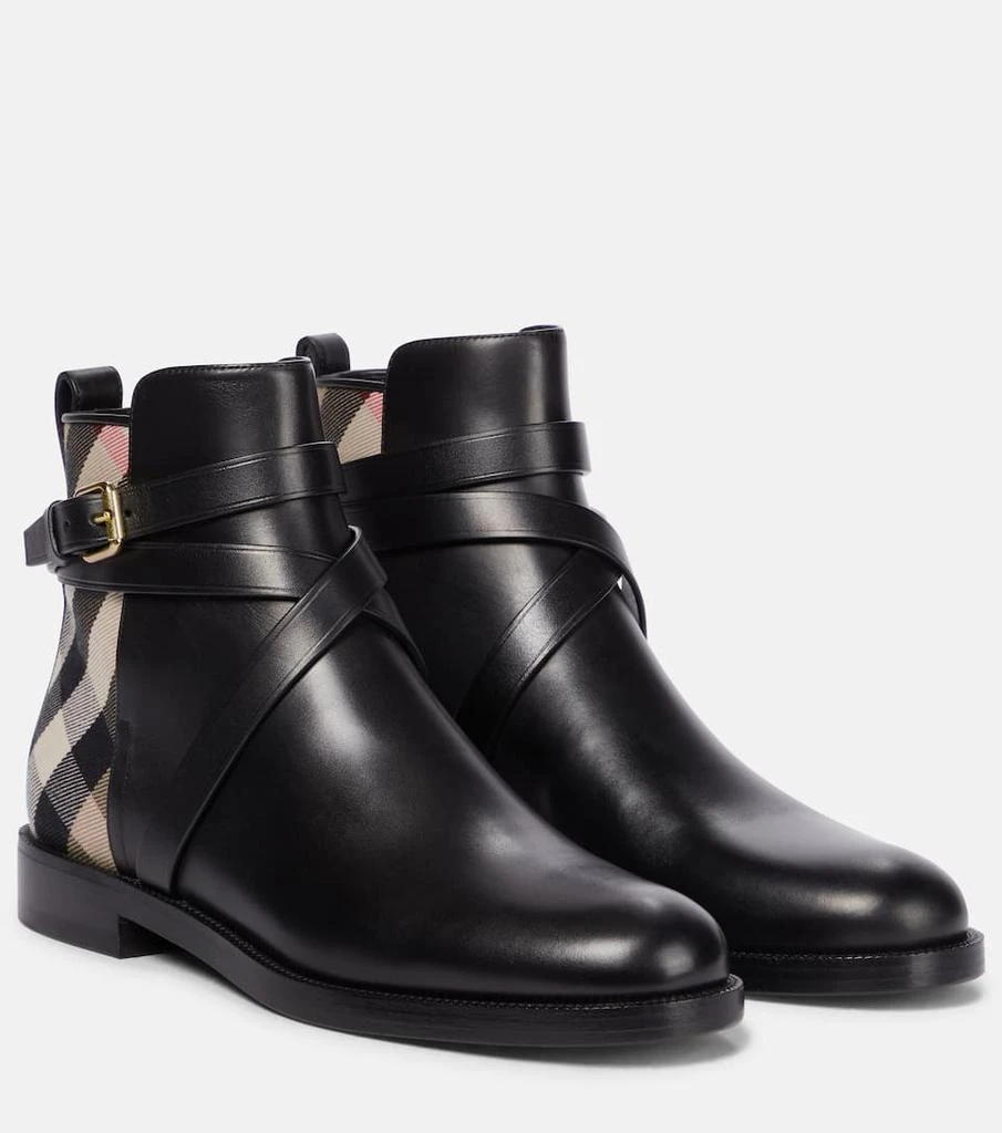 商品Burberry|Archive Check leather ankle boots,价格¥5837,第1张图片