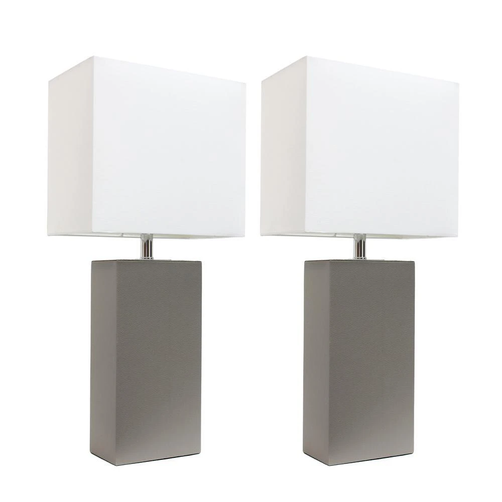 商品Elegant Designs|2 Pack Modern Leather Table Lamps with White Fabric Shades, Gray,价格¥809,第3张图片详细描述