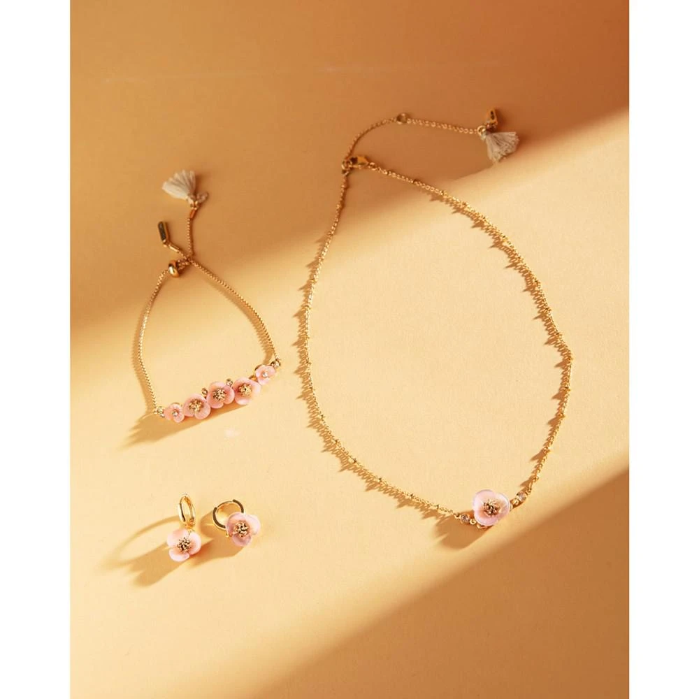 商品Lonna & Lilly|Gold-Tone Imitation Mother-of-Pearl Flower Drop Off Small Hoop Earrings,价格¥164,第4张图片详细描述