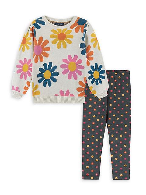 Baby's, Little Girl's & Girl's Flower Sweater & Leggings Two-Piece Set商品第1张图片规格展示