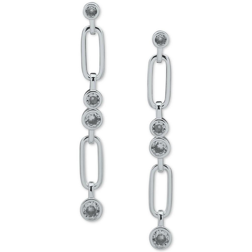 Silver-Tone Cubic Zirconia & Link Linear Drop Earrings商品第1张图片规格展示