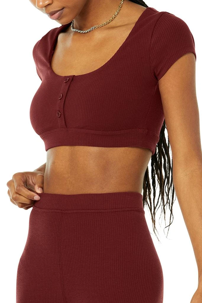 商品Alo|Ribbed High-Waist 7/8 Blissful Legging - Cranberry,价格¥239,第4张图片详细描述