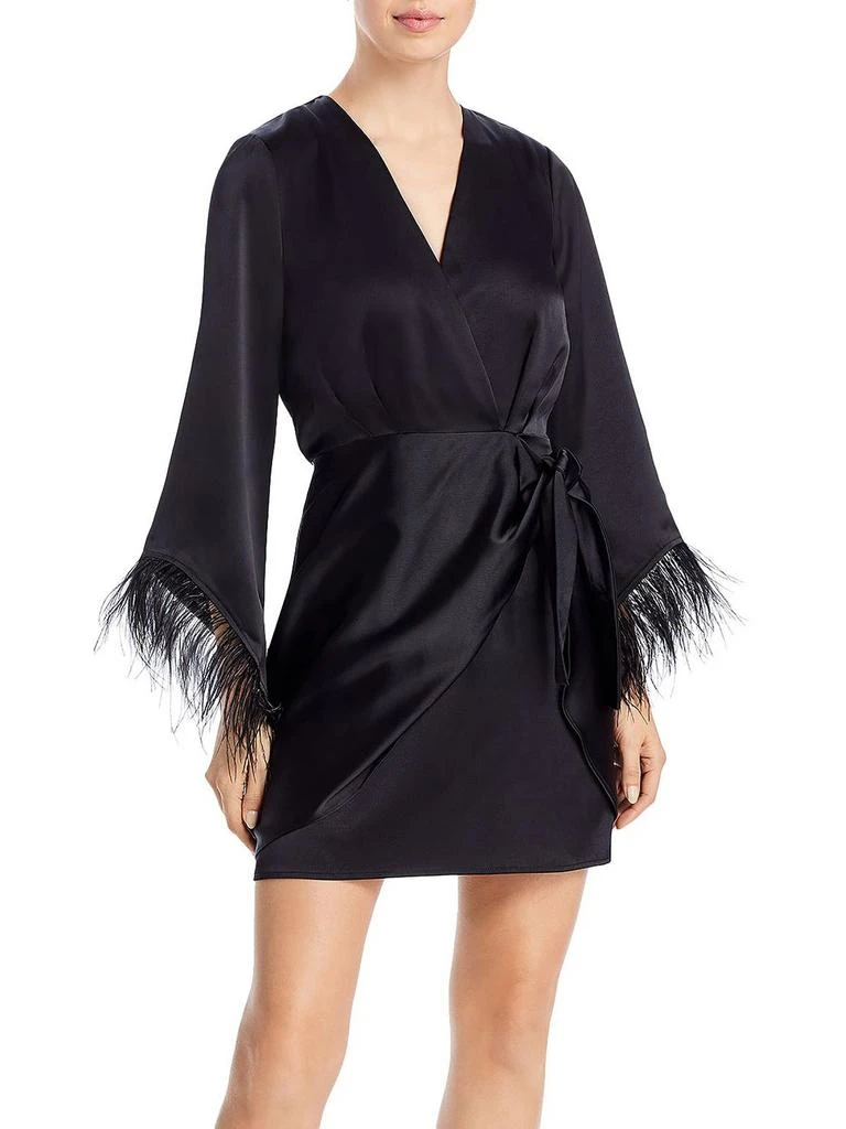 商品Wayf|Womens Faux Feather Trim Mini Wrap Dress,价格¥443,第1张图片