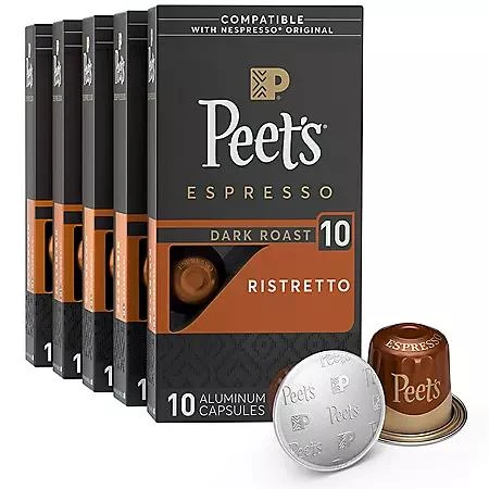 商品Peet's Coffee|Peet's Coffee Ristretto Intensity 10 Dark Roast Pods 50 ct.,价格¥295,第1张图片