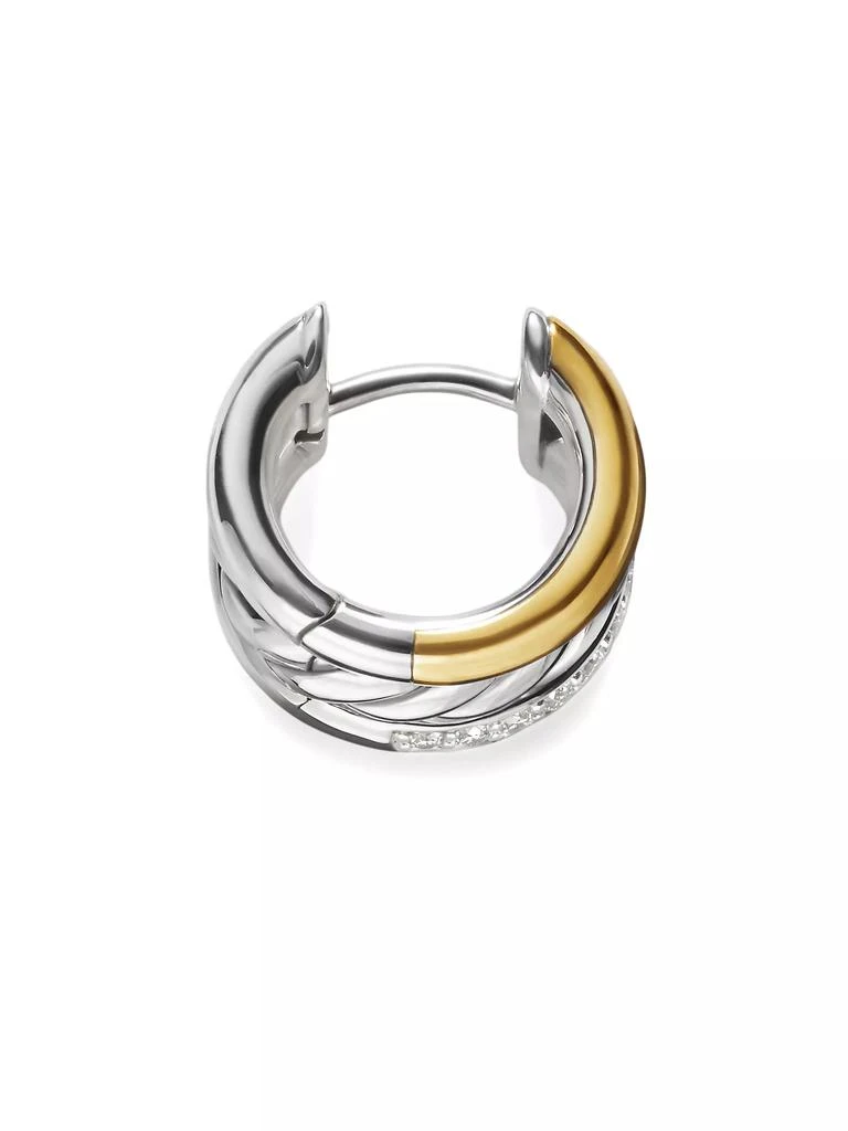 商品David Yurman|DY Mercer&trade; Huggie Hoop Earrings in Sterling Silver with 18K Yellow Gold and Diamonds, 14MM,价格¥8617,第3张图片详细描述