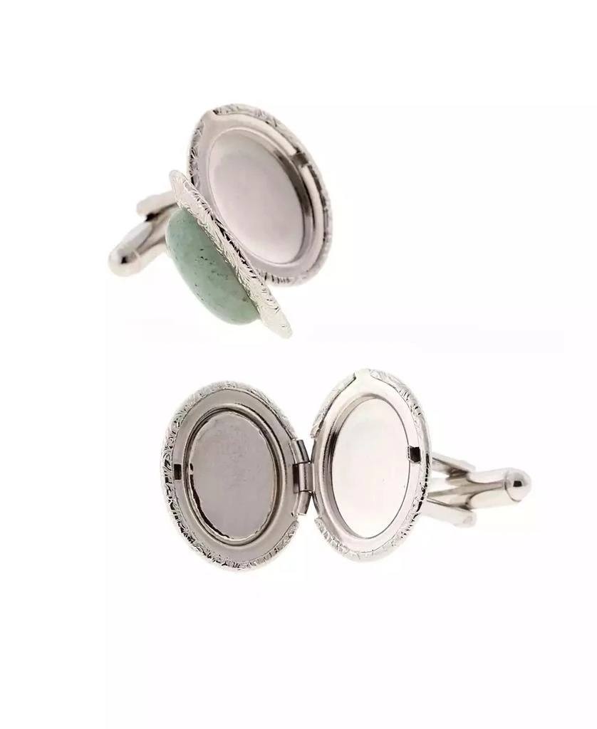 商品1928|Jewelry Silver-Tone Semi-Precious Aventurine Oval Cufflinks,价格¥418,第1张图片