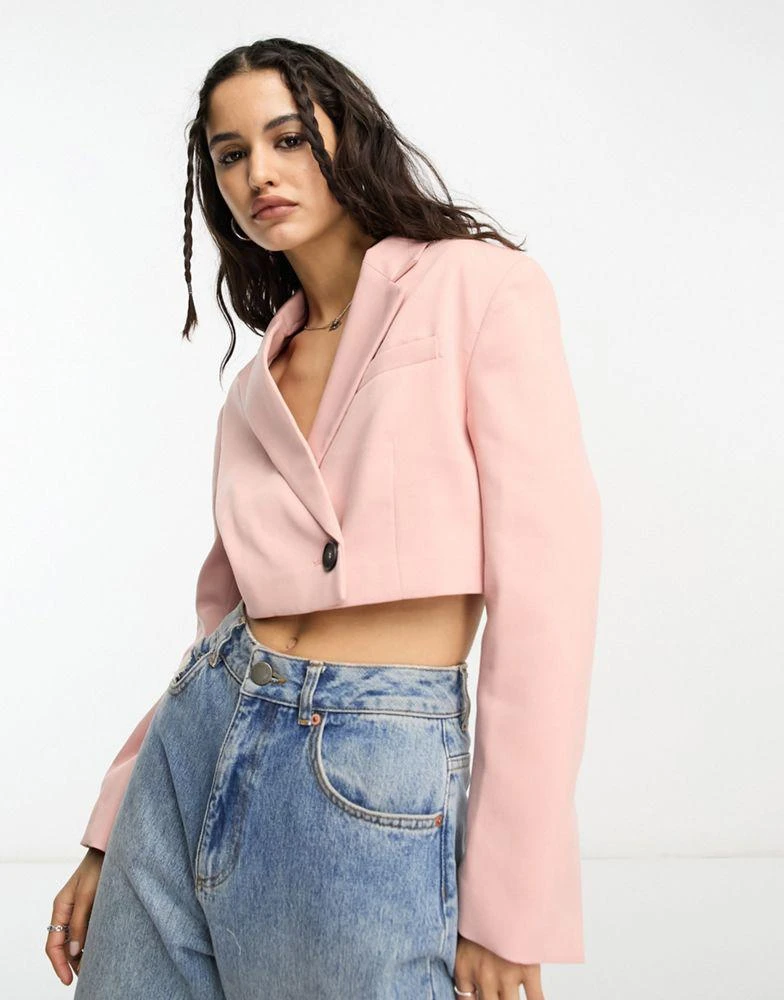 商品Bershka|Bershka cropped blazer co-ord in dusky pink,价格¥144,第1张图片