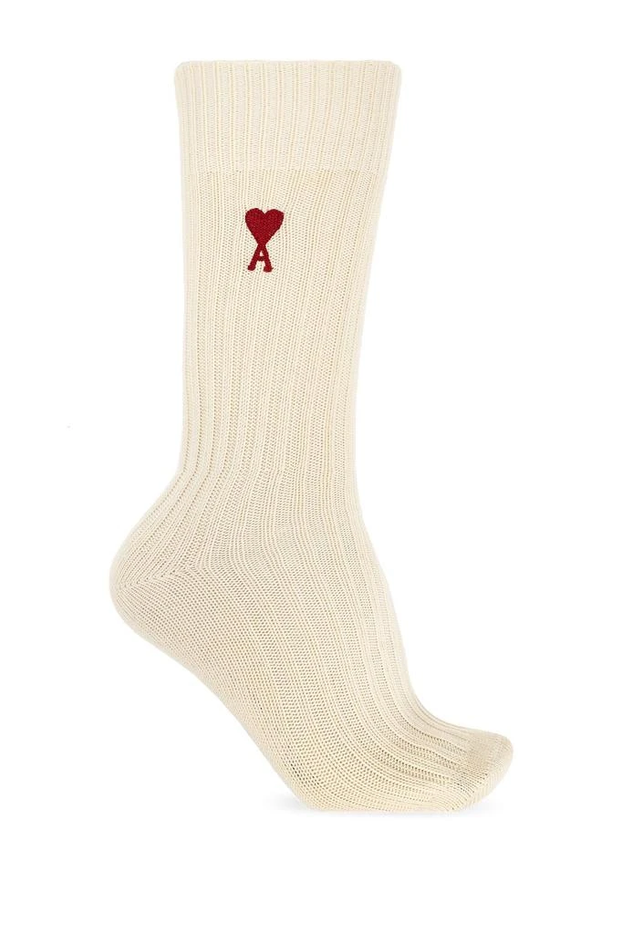 商品AMI|AMI Paris Ami De Coeur Logo Embroidered Ribbed 3-Pack Socks,价格¥607,第2张图片详细描述