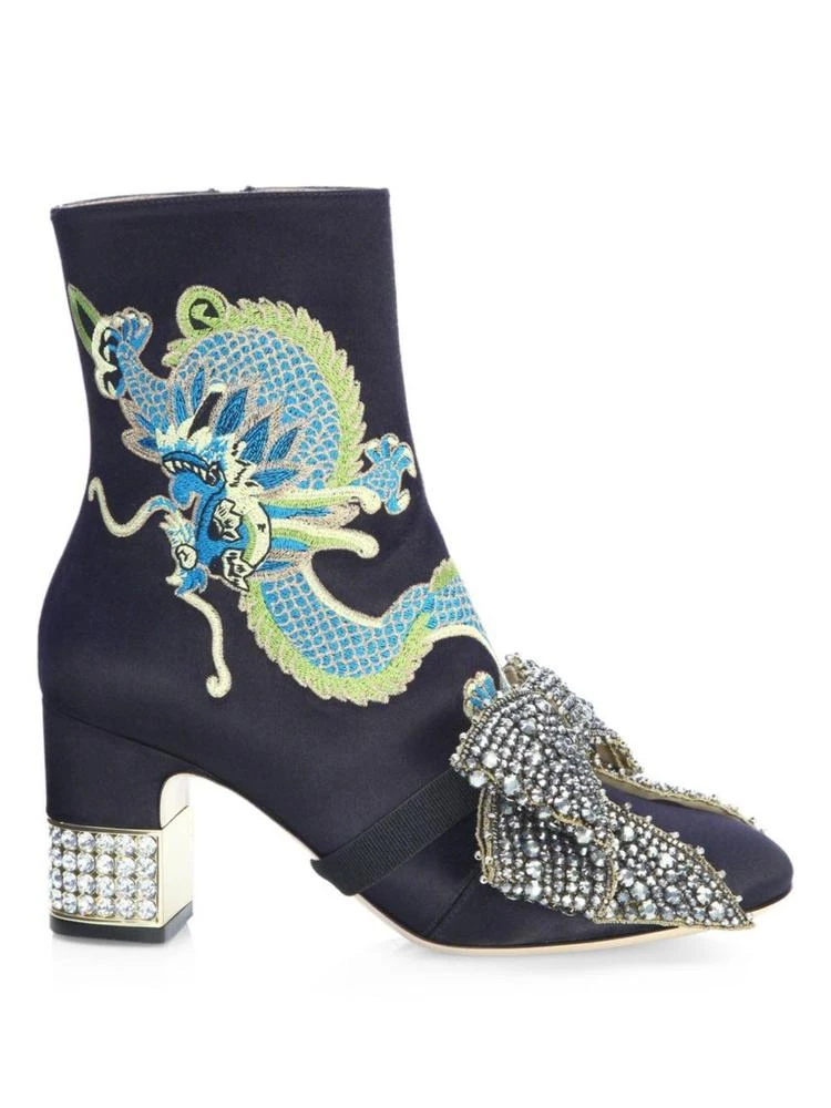 商品Gucci|Candy Dragon-Embroidered Satin Booties,价格¥11825,第5张图片详细描述