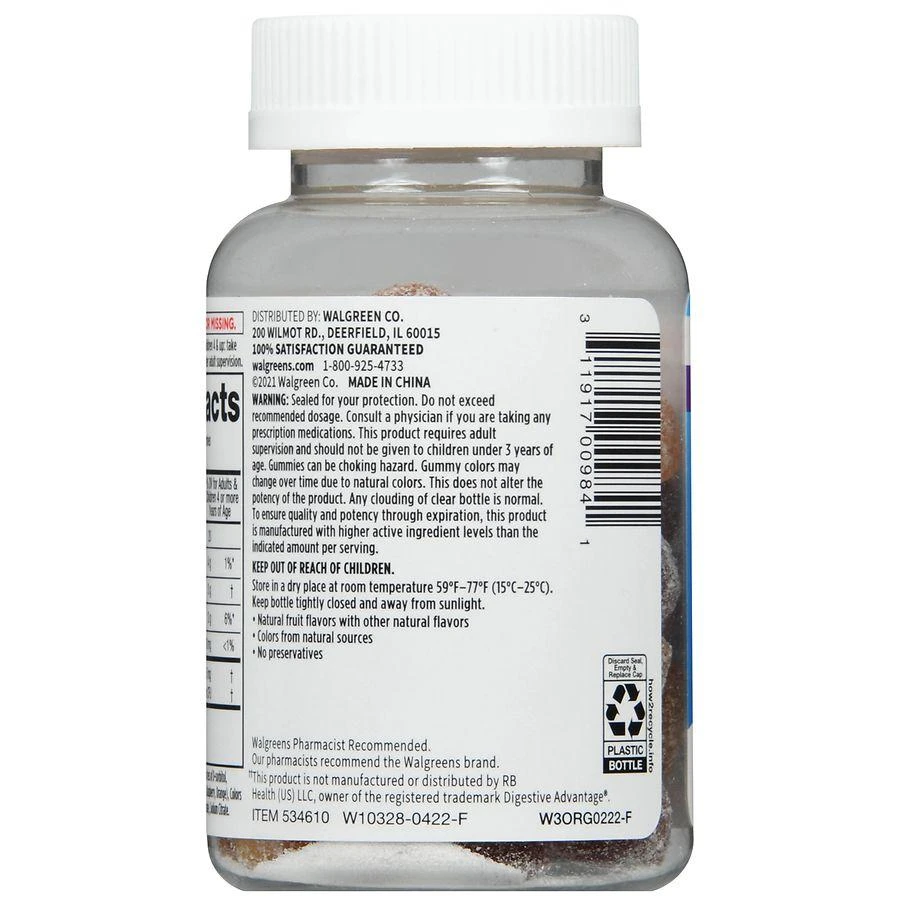 商品Walgreens|Probiotic 500 Million CFU Gummies Natural Fruit,价格¥112,第4张图片详细描述