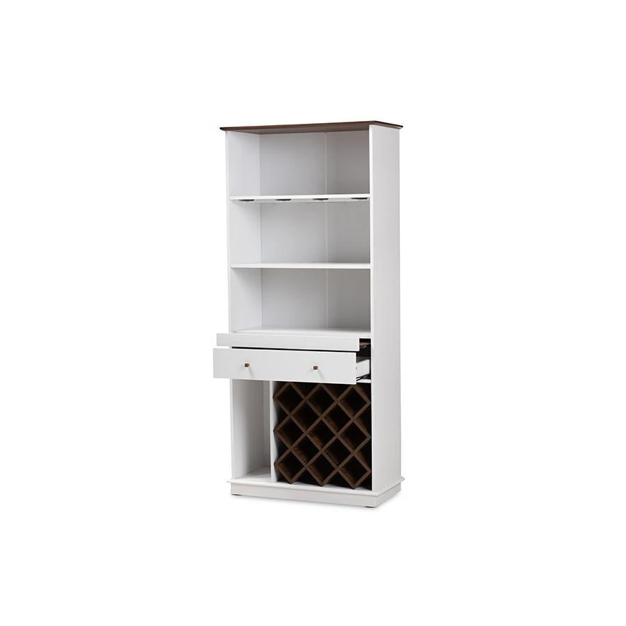 商品Baxton Studio|Mattia Mid-Century Modern White and Walnut Finished Wood Wine Cabinet,价格¥2548,第2张图片详细描述