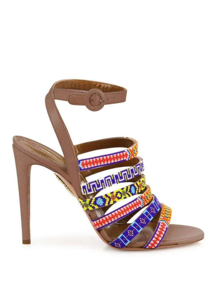 商品Aquazzura|Masai Beaded Strappy Leather Ankle-Strap Sandals,价格¥2982,第5张图片详细描述