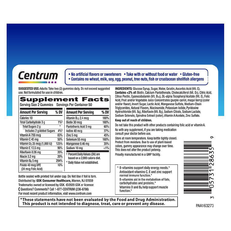 商品Centrum|男士多种维生素软糖什锦水果 ,价格¥101,第5张图片详细描述