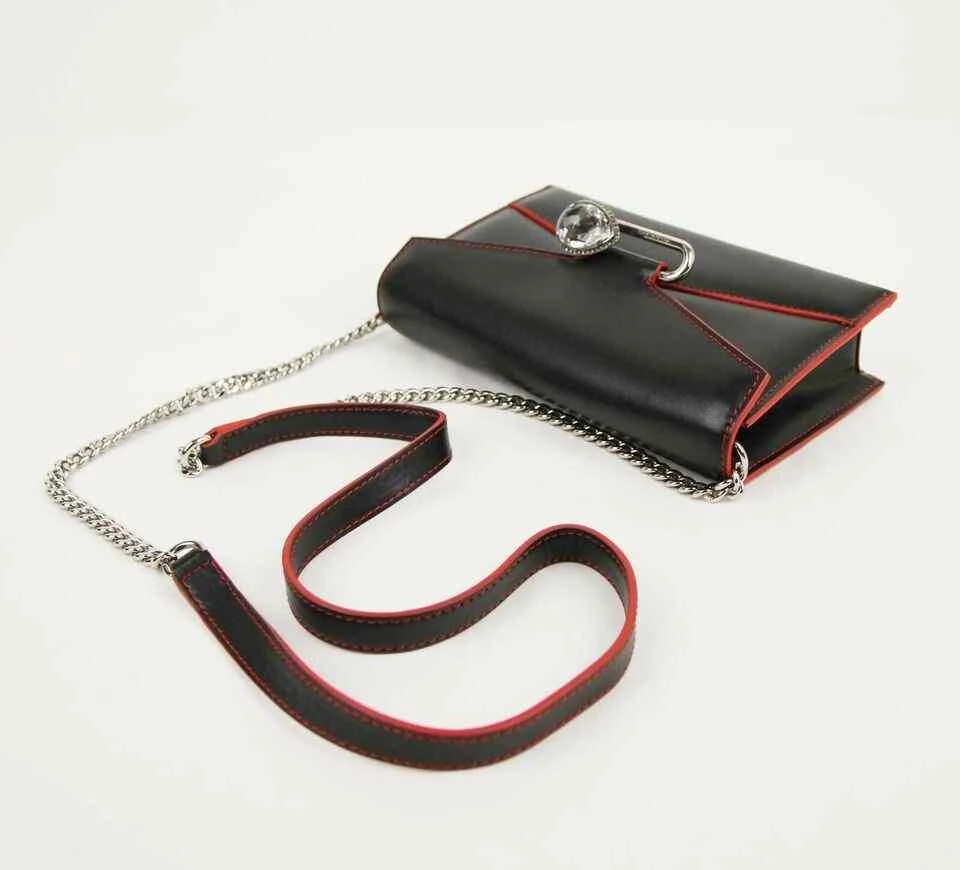 Alexander McQueen Women's  Leather  Trim Chain Bag w/Gem Pin 商品