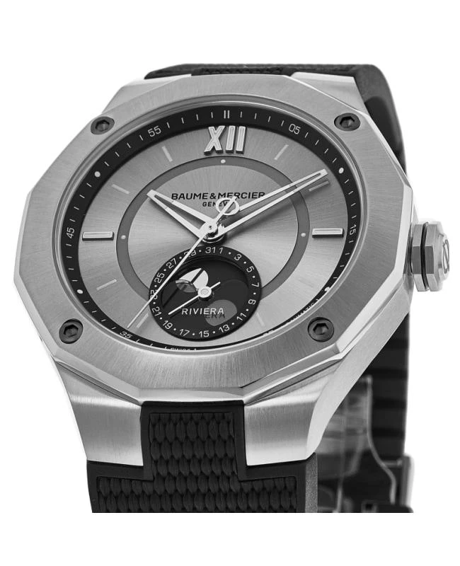 商品Baume & Mercier|Baume & Mercier Riviera Moon Phase Silver Dial Rubber Strap Men's Watch 10681,价格¥25443,第2张图片详细描述
