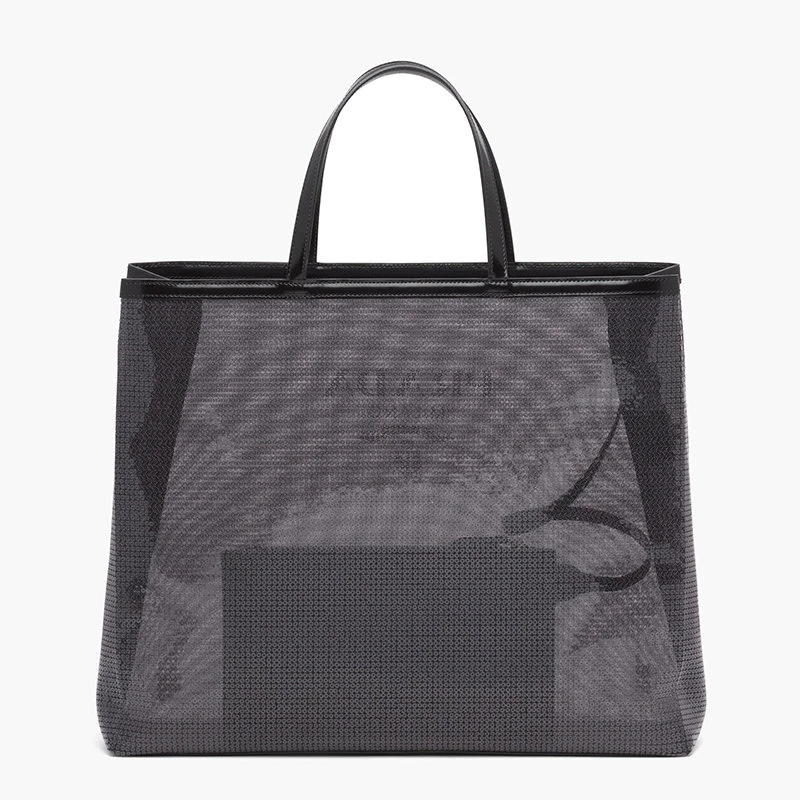 商品Prada|【预售3-7天】普拉达 21年秋冬 女士黑色织物材质皮革提手附可拆卸皮革拉链式小袋亮片装饰网眼手提托特包1BG416_2D0A_F0002_V_OOO,价格¥12452,第4张图片详细描述