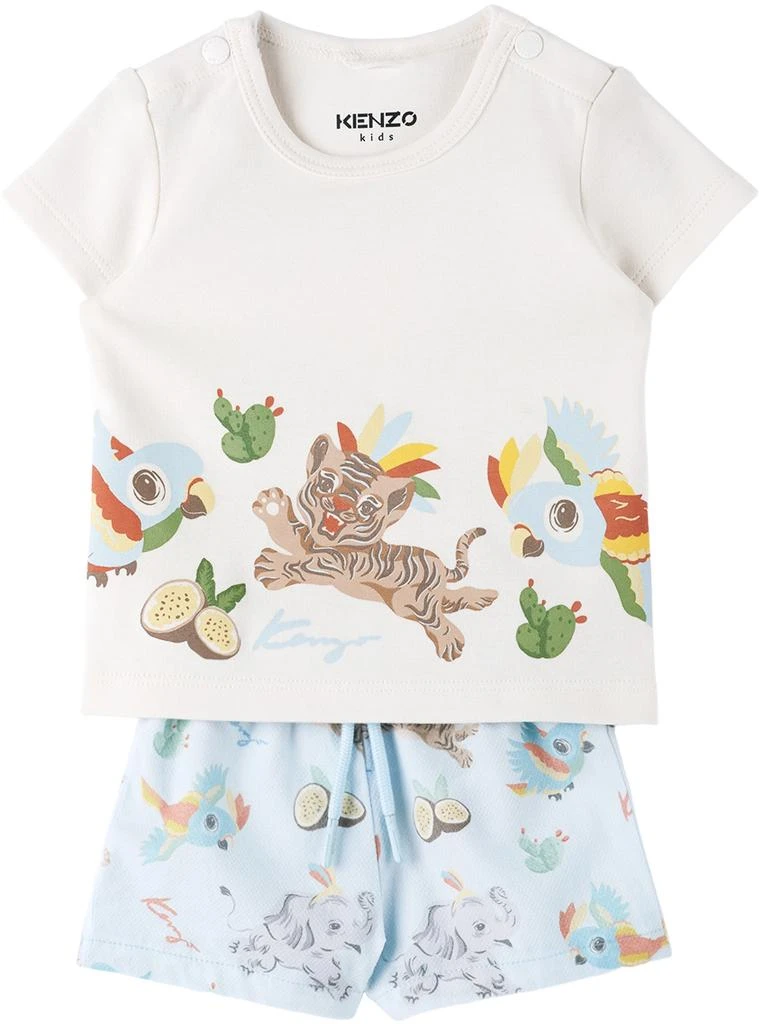 商品Kenzo|Baby Off-White & Blue T-Shirt & Shorts Set,价格¥555,第1张图片