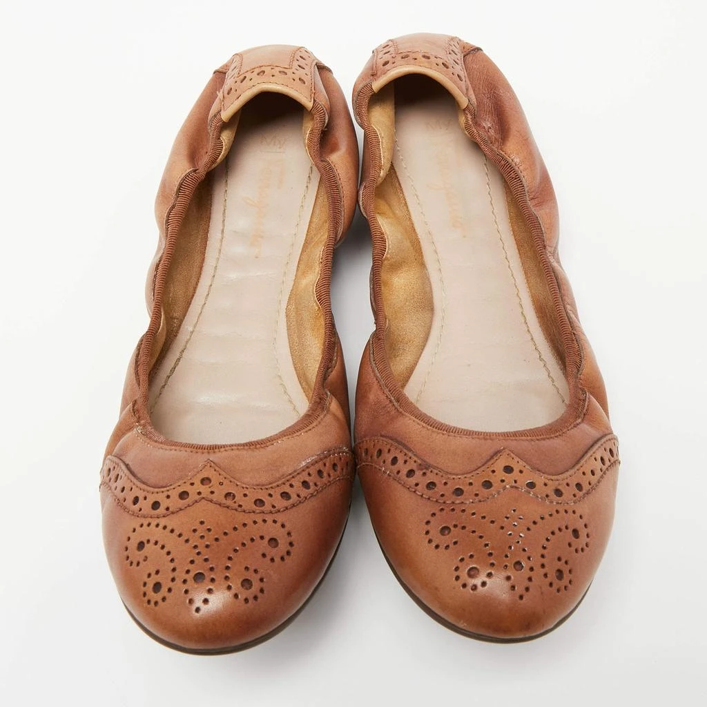 商品[二手商品] Salvatore Ferragamo|Salvatore Ferragamo Brown Brogue Leather Scrunch Ballet Flats Size 40.5,价格¥1562,第3张图片详细描述