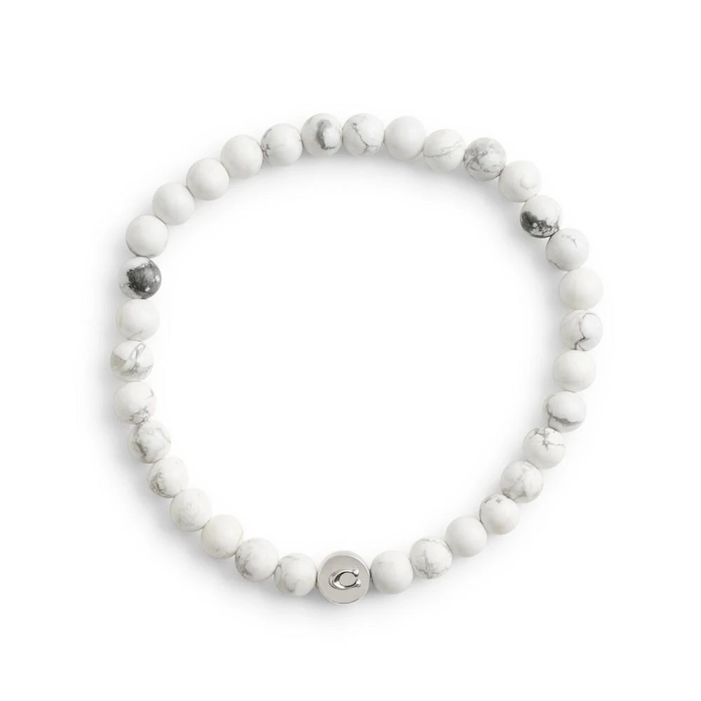 商品Coach|Men's Sterling Silver Signature Howlite Bead Stretch Bracelet,价格¥721,第2张图片详细描述