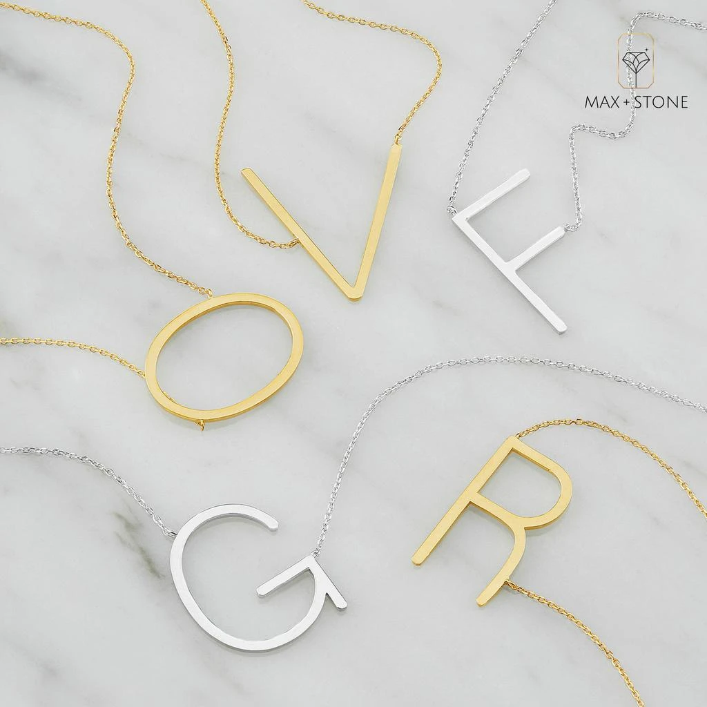 商品MAXCOLOR|10k Solid White Gold Large Sideways Block Letter Initial with Extendable Cable Chain, 16 to 18 inches,价格¥1001,第4张图片详细描述