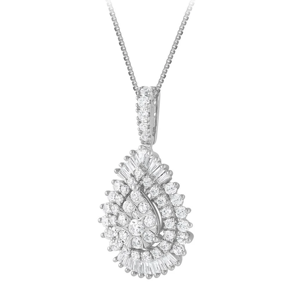 商品Macy's|Diamond Round & Baguette Teardrop Cluster Pendant Necklace (1 ct. t.w.) in 14k White Gold, 16" + 2" extender,价格¥39282,第3张图片详细描述