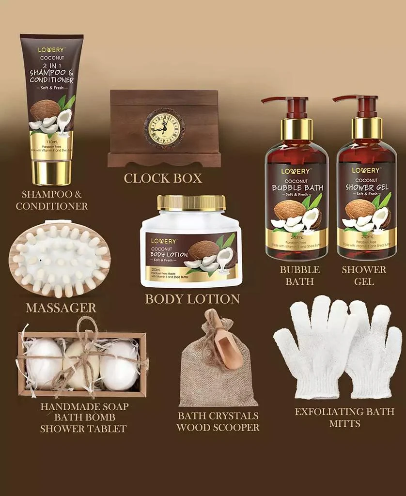 商品Lovery|Vintage-like Clock Box Body Care Gift Set, Coconut Relaxing Home Spa Set, 13 Piece,价格¥373,第2张图片详细描述