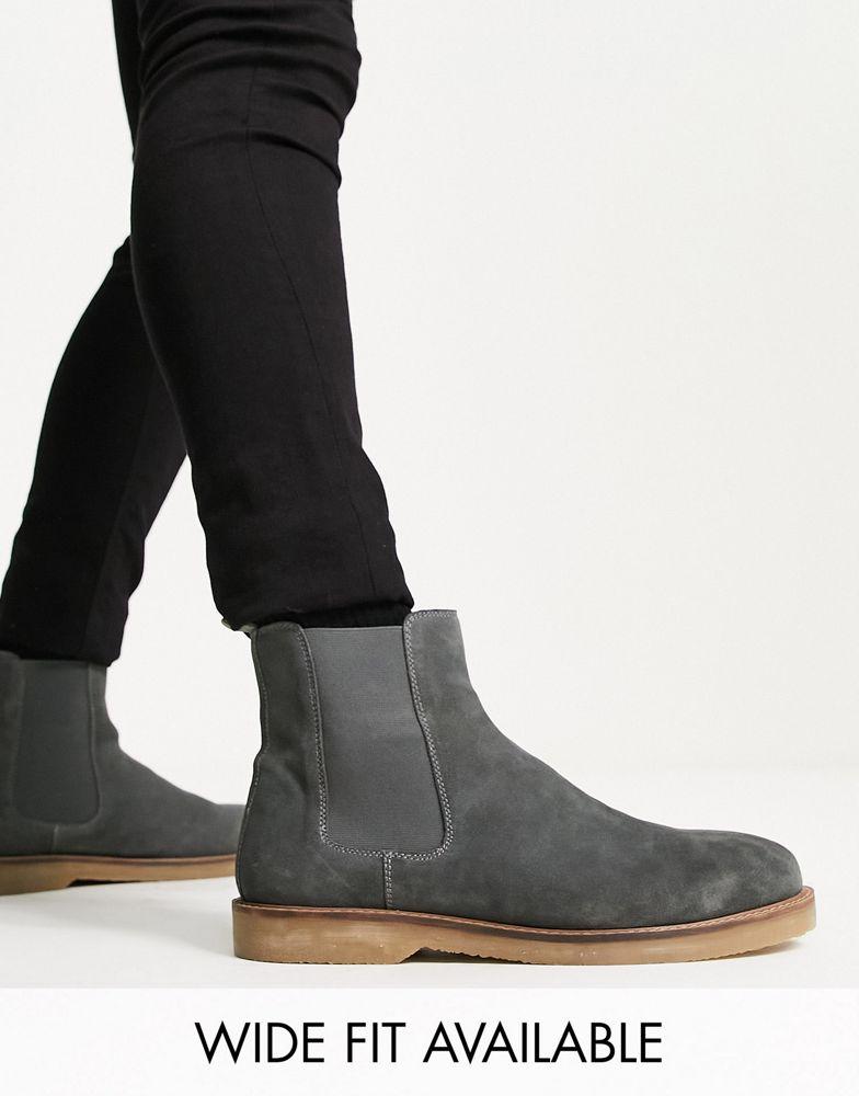 ASOS DESIGN chelsea boots in grey suede with contrast sole商品第1张图片规格展示