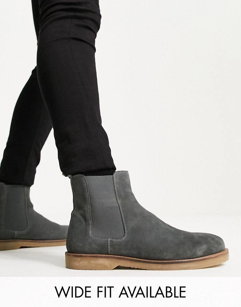 商品ASOS|ASOS DESIGN chelsea boots in grey suede with contrast sole,价格¥293,第1张图片