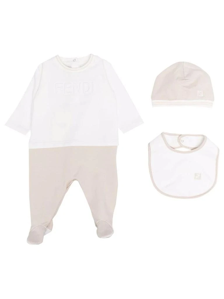 商品Fendi|Baby Long Sleeve Footie With Hat And Bib,价格¥3739,第1张图片