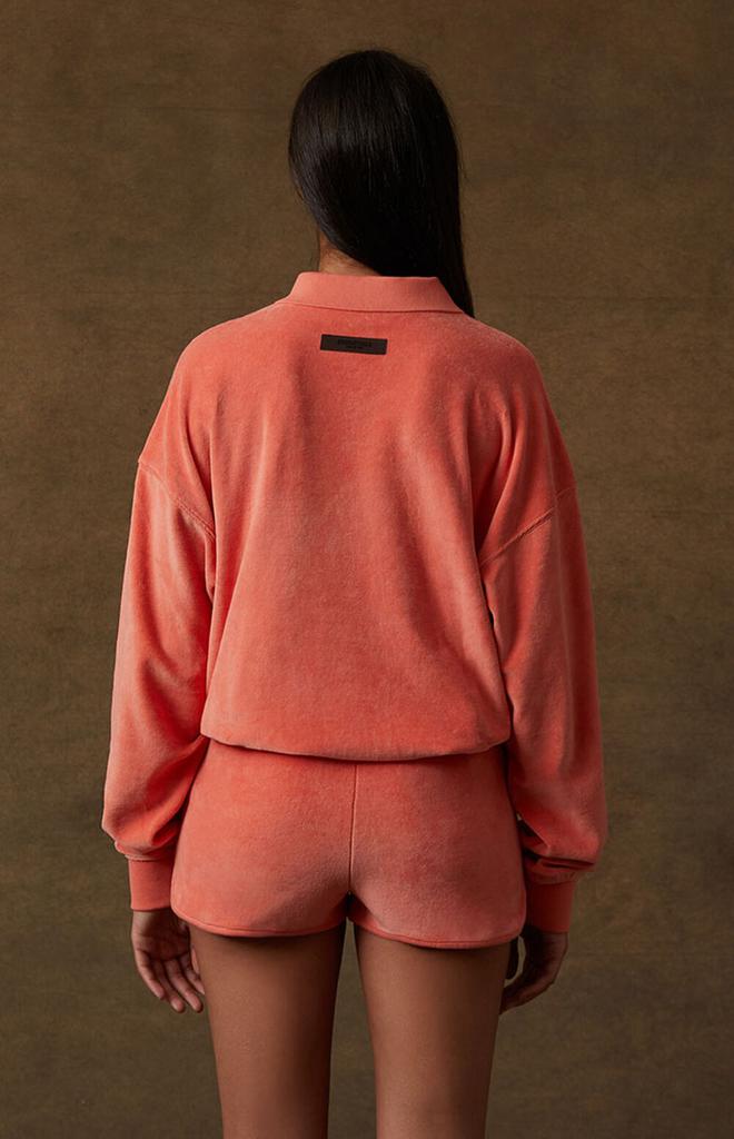 Women's Coral Velour Long Sleeve Polo Sweatshirt商品第4张图片规格展示