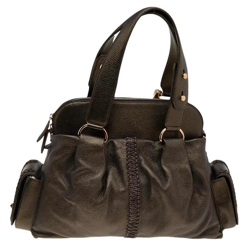 商品[二手商品] BVLGARI|Bvlgari Metallic Dark Brown Leather Leoni Satchel,价格¥2382,第4张图片详细描述