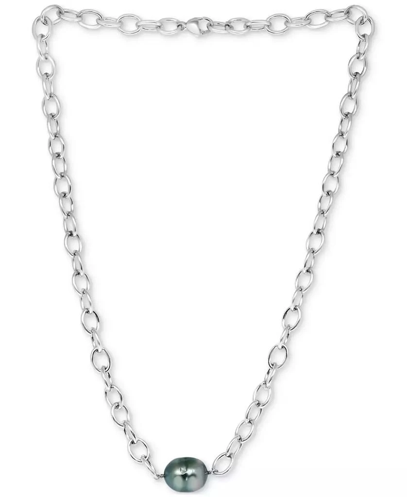 商品Effy|EFFY® Black Tahitian Baroque Pearl (12mm) Oval Link 18" Pendant Necklace in Sterling Silver,价格¥2511,第1张图片