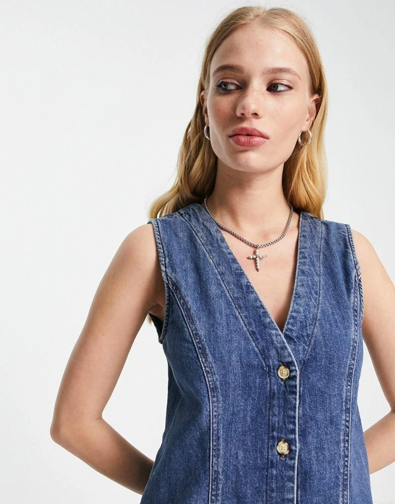 商品Topshop|Topshop 90s midi button down dress in mid blue,价格¥383,第3张图片详细描述