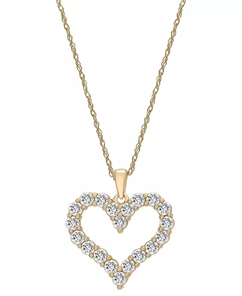 商品Macy's|Diamond Open Heart Pendant Necklace (1 ct. t.w.) in 14k White or Yellow Gold, 18" + 2" extender,价格¥24582,第1张图片