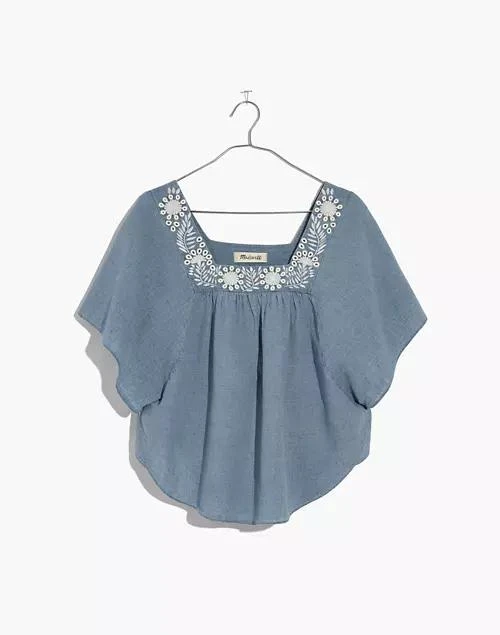 商品Madewell|Embroidered Denim Butterfly Top,价格¥396,第4张图片详细描述